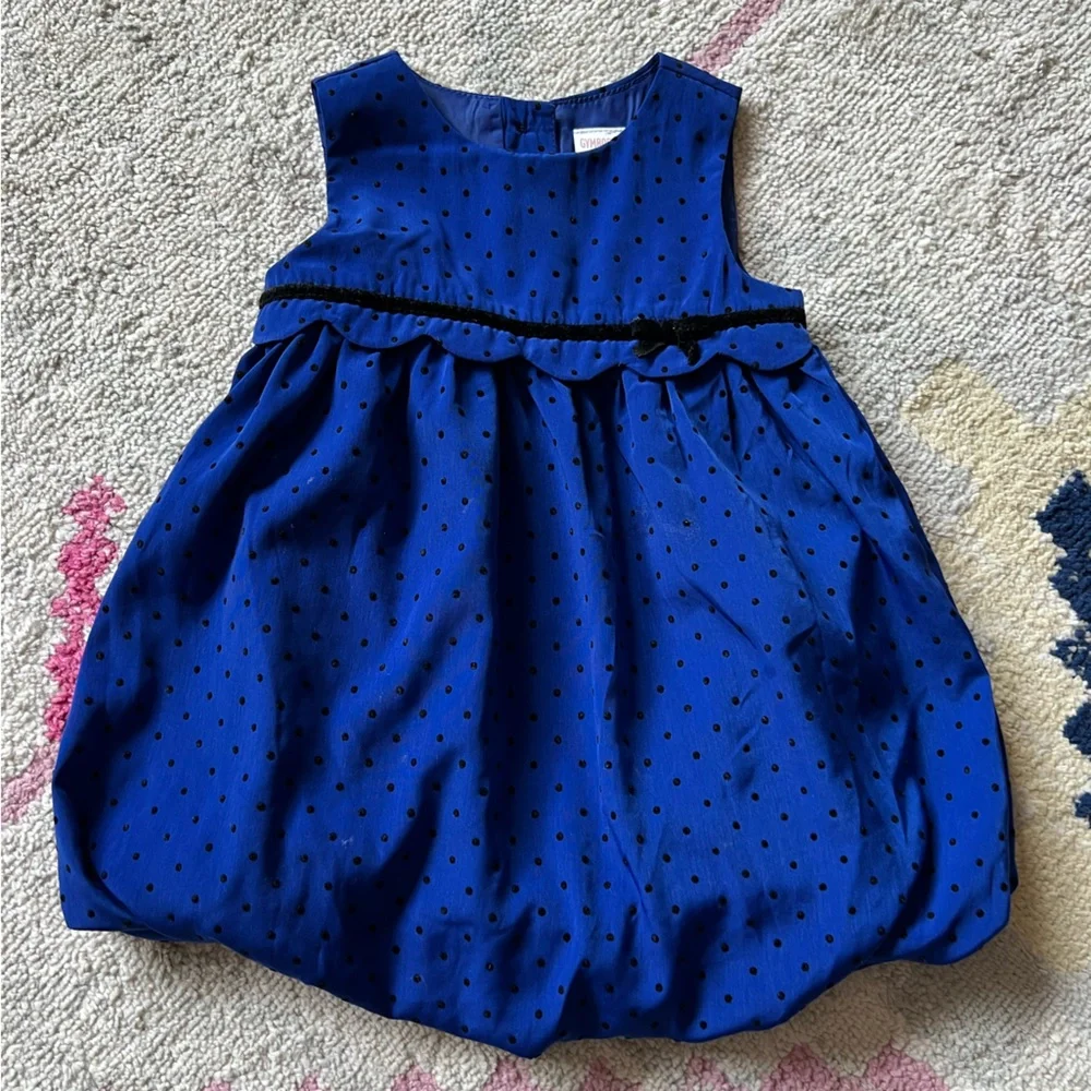 Gymboree Royal Blue Baby Girl Christmas Dress With Black Sweater Size 6-12 Month